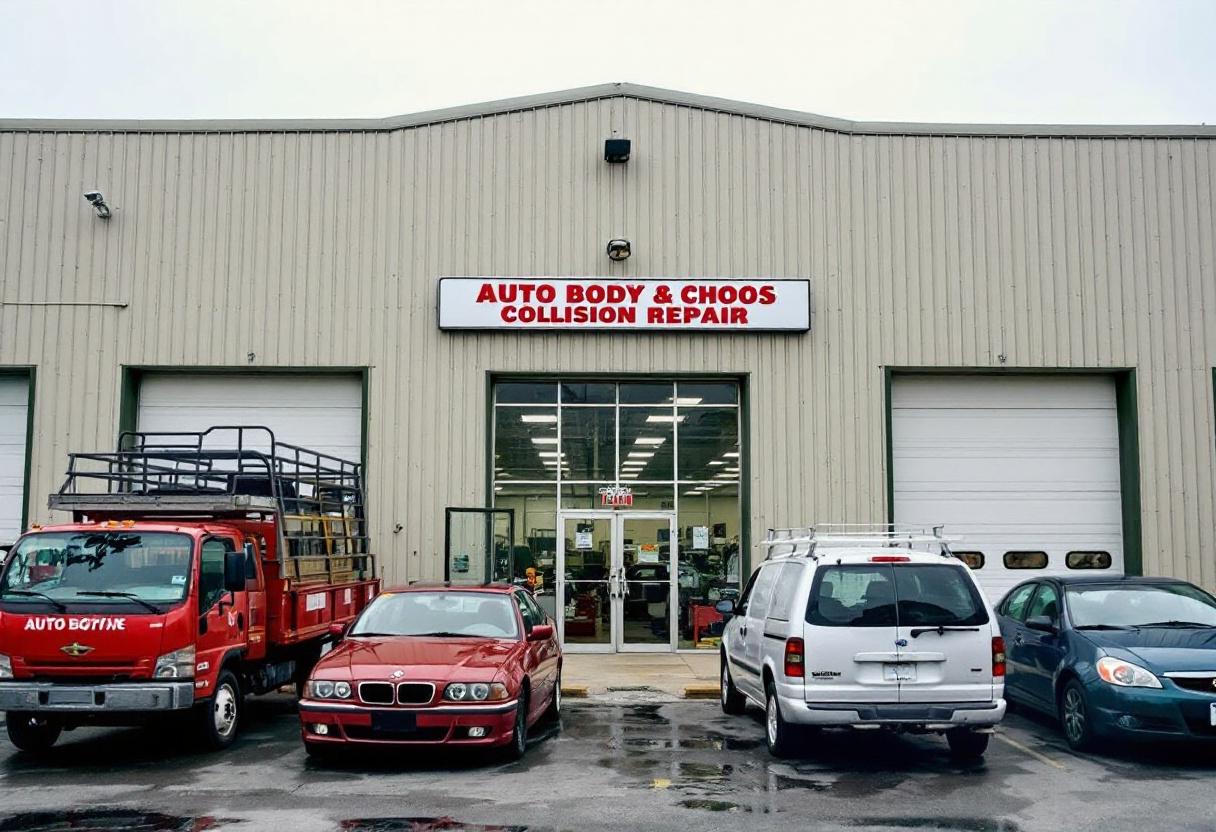 Security cameras monitoring the vehicle lot and entrance of an auto body shop in Ontario
