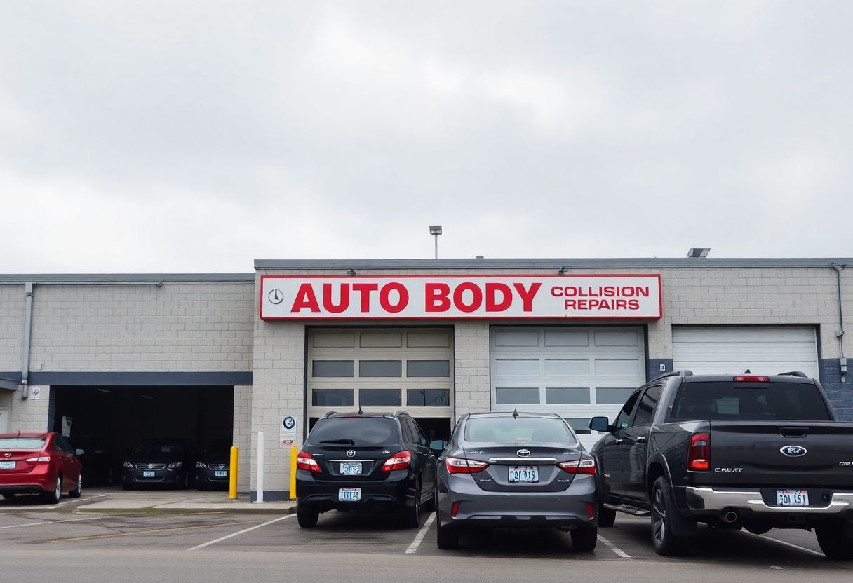 Security cameras monitoring the vehicle lot and entrance of an auto body shop in Ontario