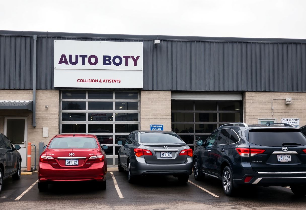 Security cameras monitoring the vehicle lot and entrance of an auto body shop in Ontario