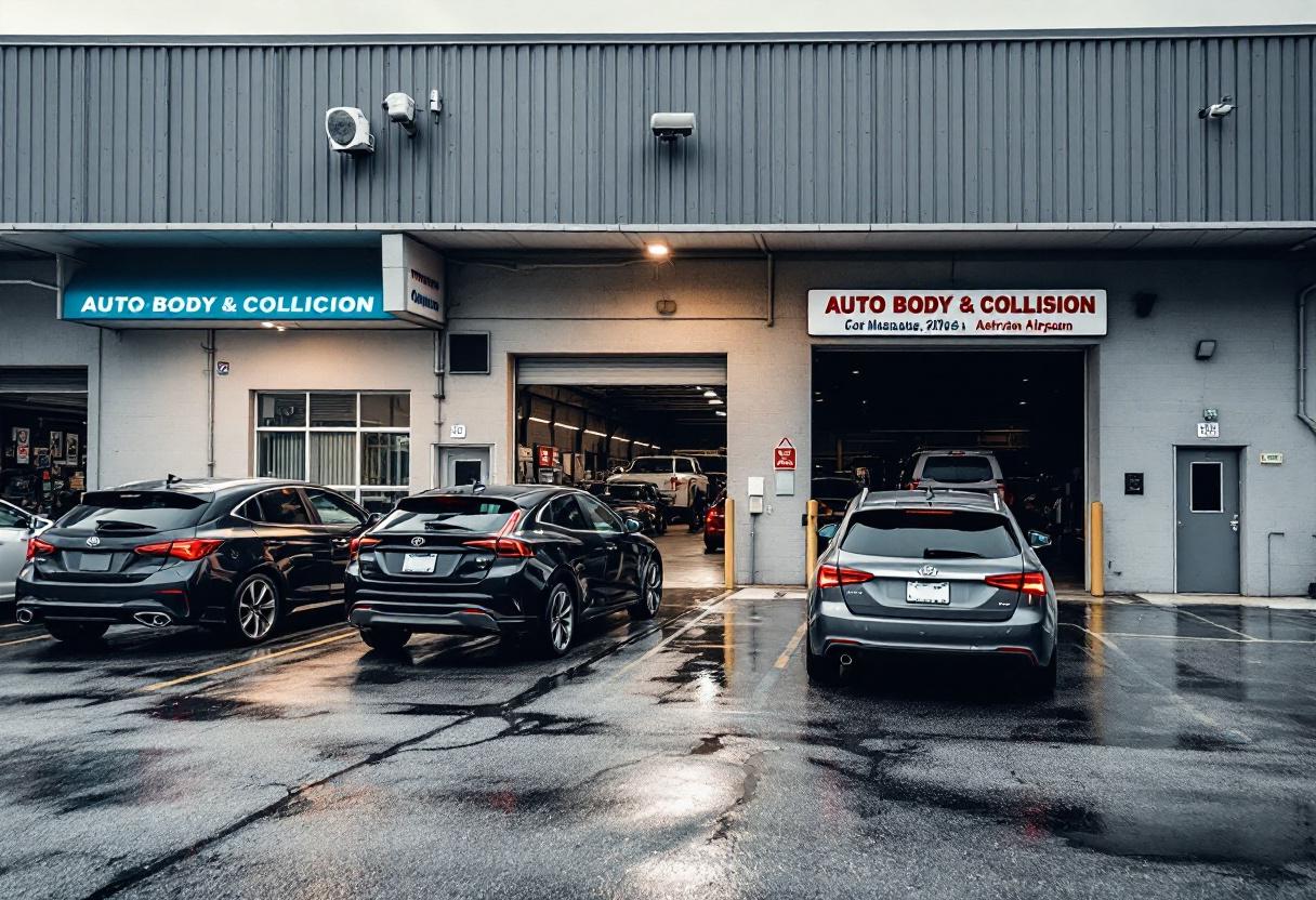 Security cameras monitoring the vehicle lot and entrance of an auto body shop in Ontario