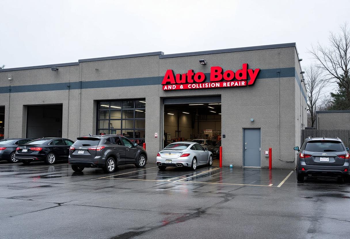 Security cameras monitoring the vehicle lot and entrance of an auto body shop in Ontario