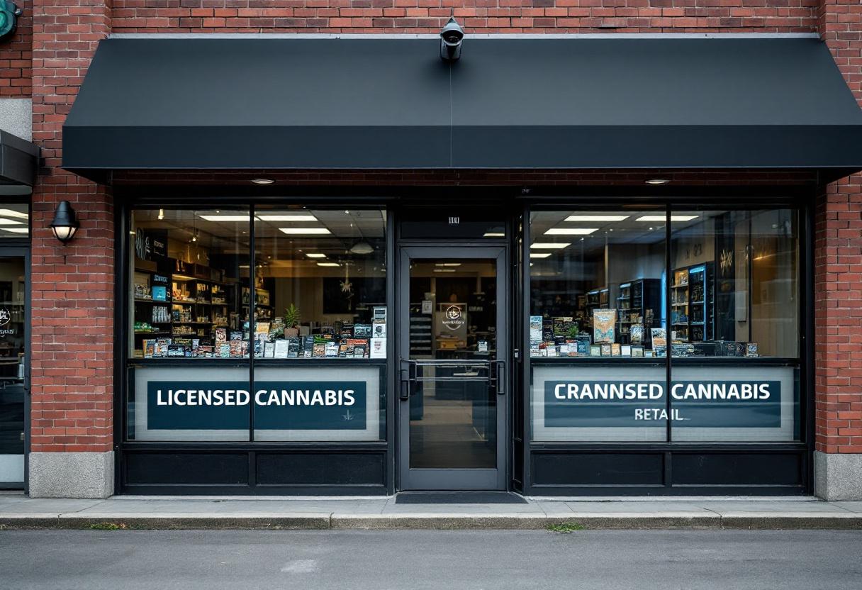 Security cameras and access control system installed at a cannabis retail dispensary entrance in Ontario
