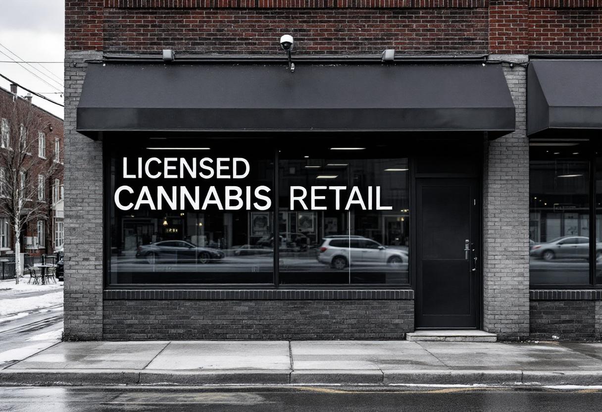 Security cameras and access control system installed at a cannabis retail dispensary entrance in Ontario