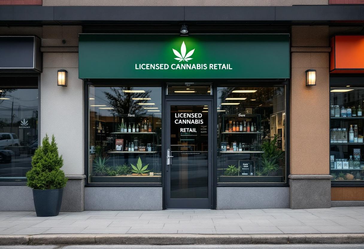 Security cameras and access control system installed at a cannabis retail dispensary entrance in Ontario
