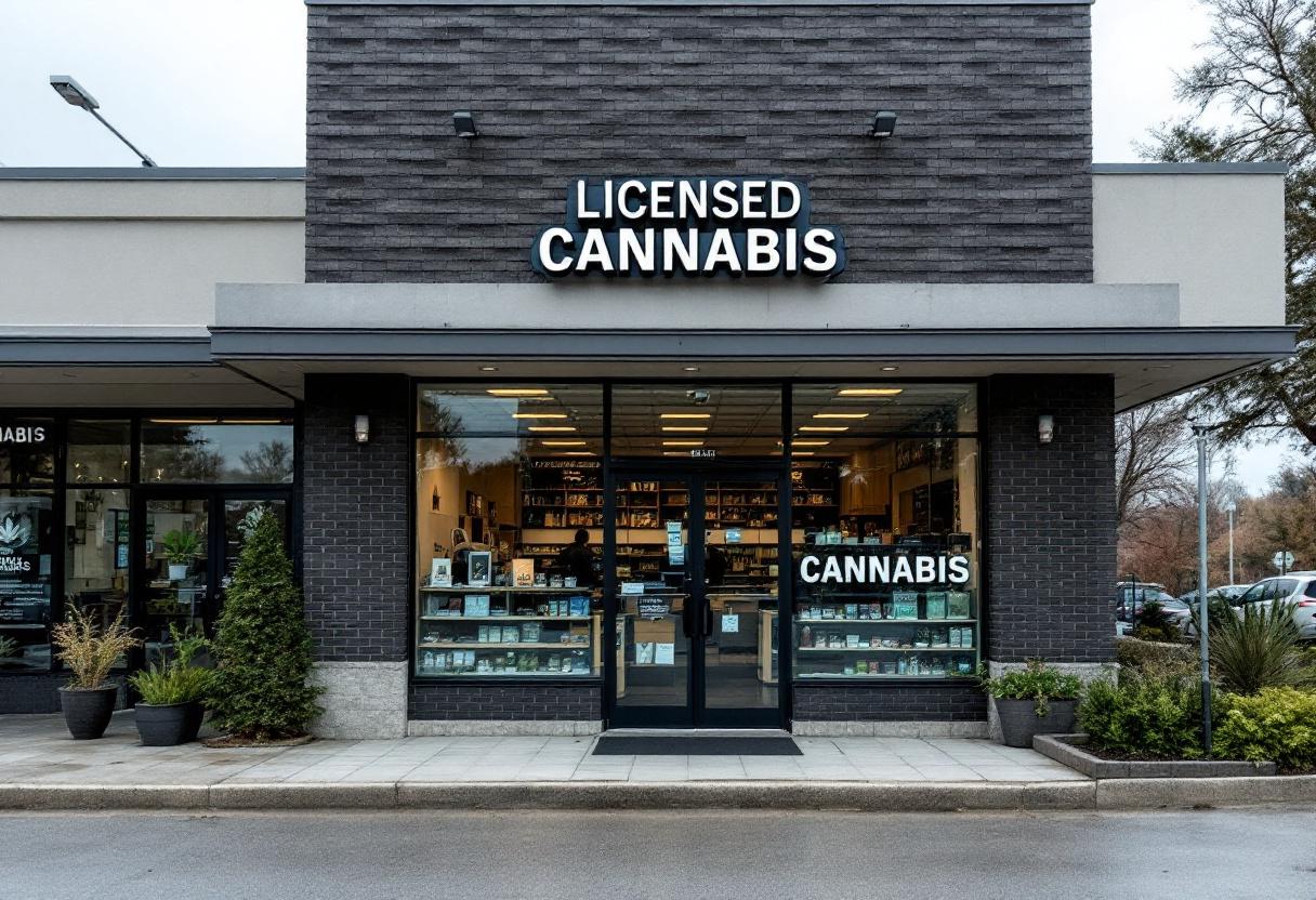 Security cameras and access control system installed at a cannabis retail dispensary entrance in Ontario
