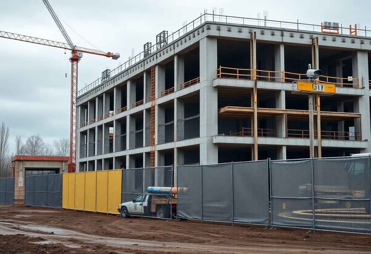 Live-monitored security cameras on a construction site at night