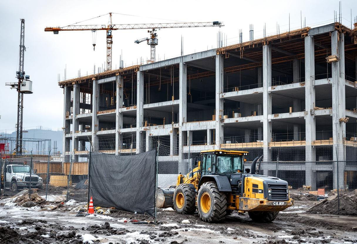 Live-monitored security cameras on a construction site at night