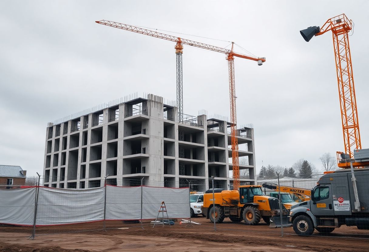 Live-monitored security cameras on a construction site at night