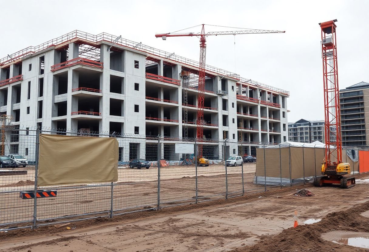 Live-monitored security cameras on a construction site at night