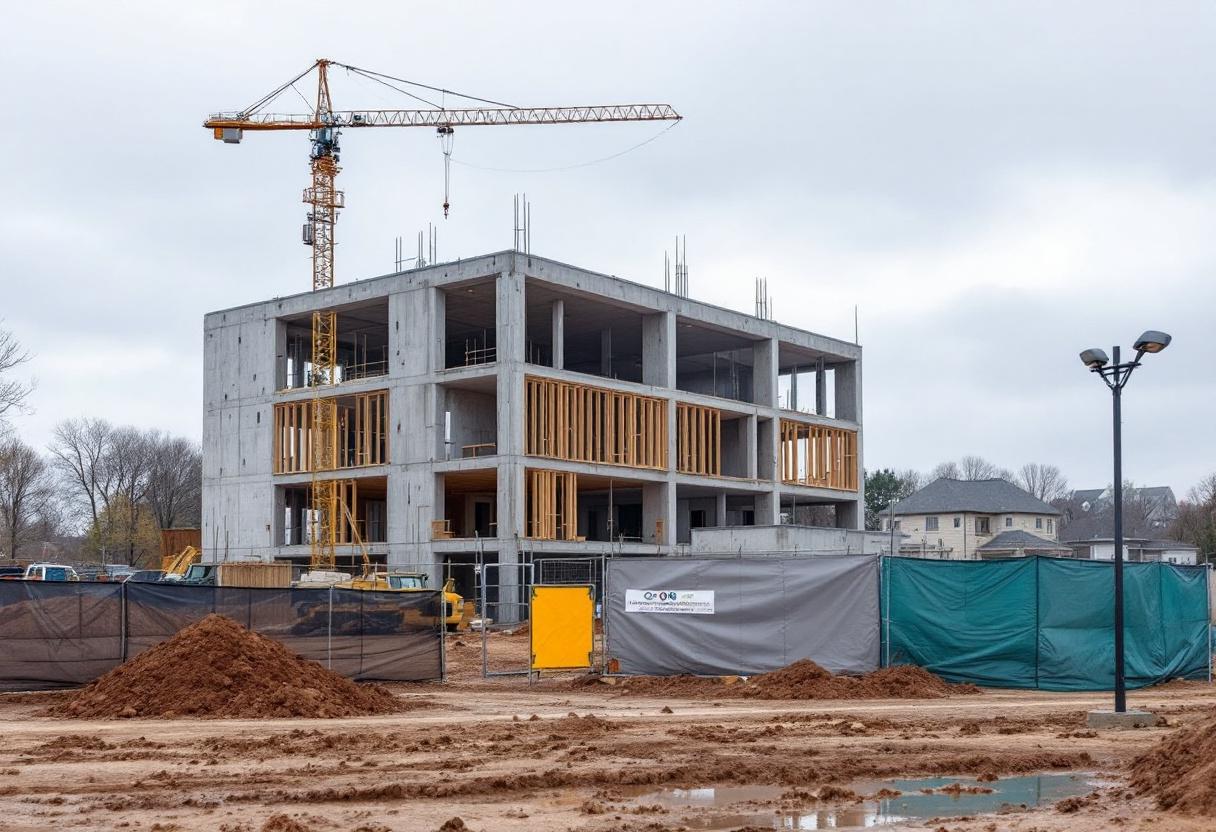 Live-monitored security cameras on a construction site at night