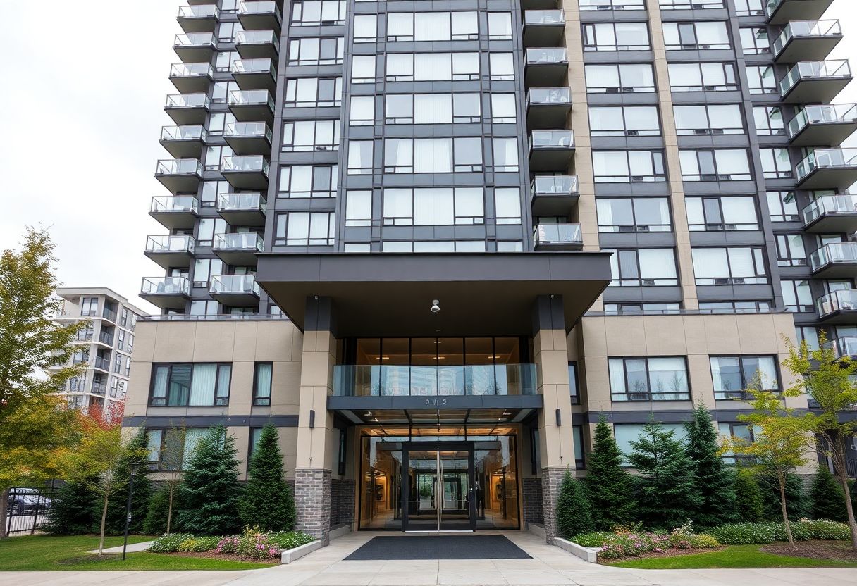 Security cameras monitoring the lobby and entrance of a high-rise condominium building