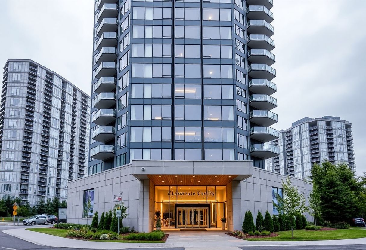 Security cameras monitoring the lobby and entrance of a high-rise condominium building