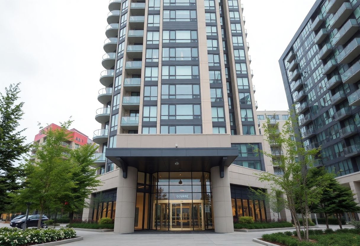 Security cameras monitoring the lobby and entrance of a high-rise condominium building