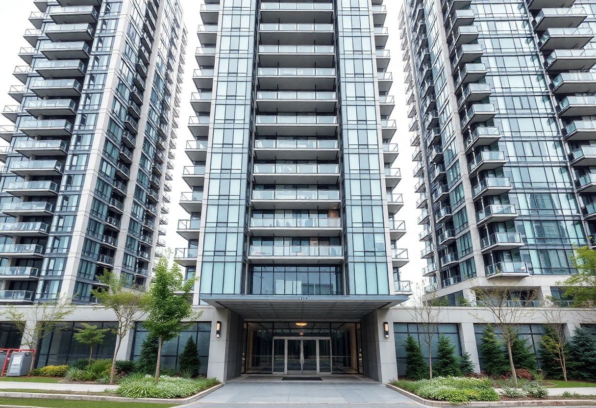 Security cameras monitoring the lobby and entrance of a high-rise condominium building