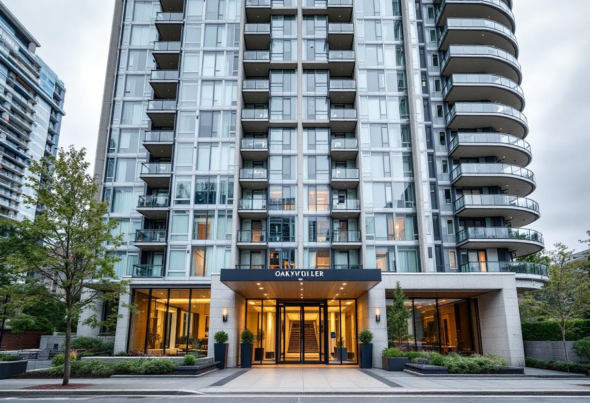 Security cameras monitoring the lobby and entrance of a high-rise condominium building