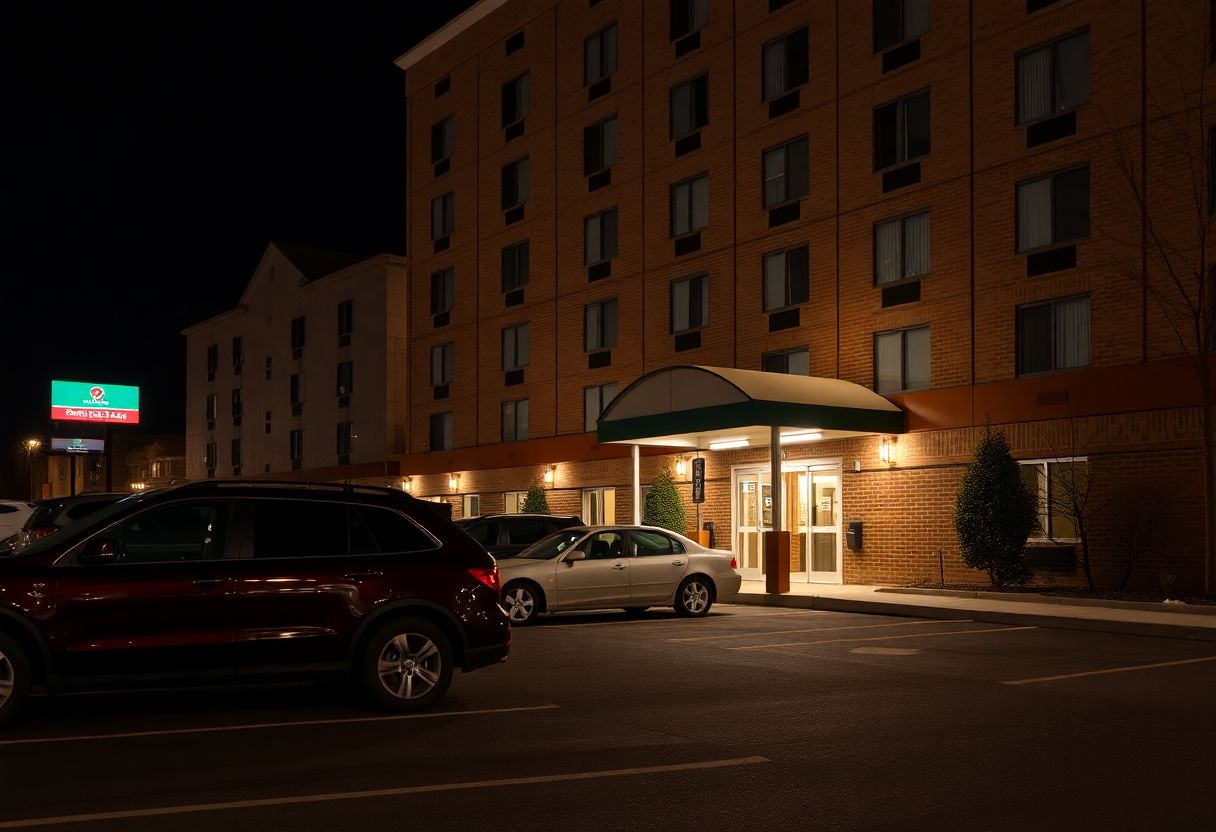 Security cameras monitoring the entrance and parking lot of a hotel in Ontario