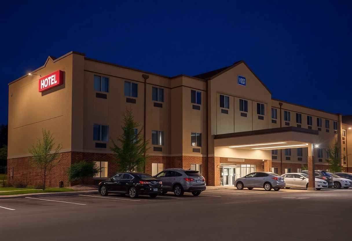 Security cameras monitoring the entrance and parking lot of a hotel in Ontario