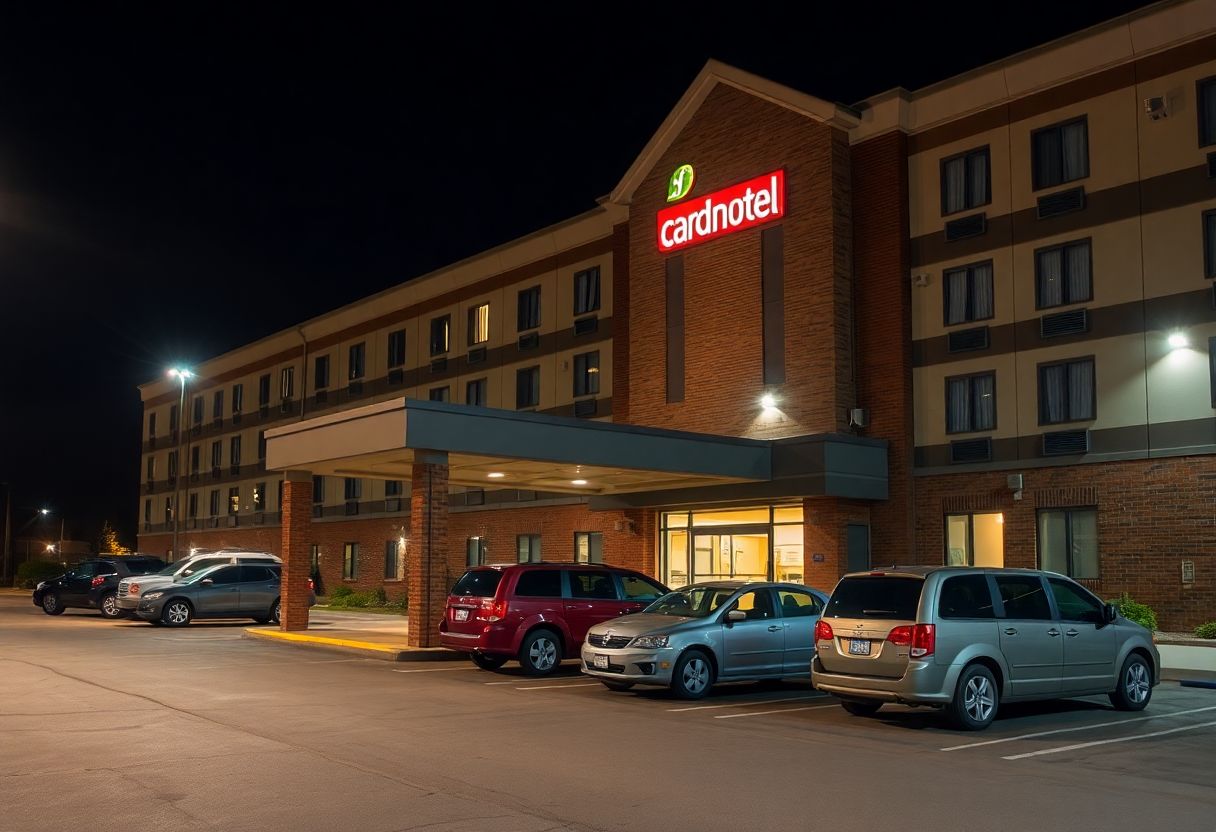 Security cameras monitoring the entrance and parking lot of a hotel in Ontario