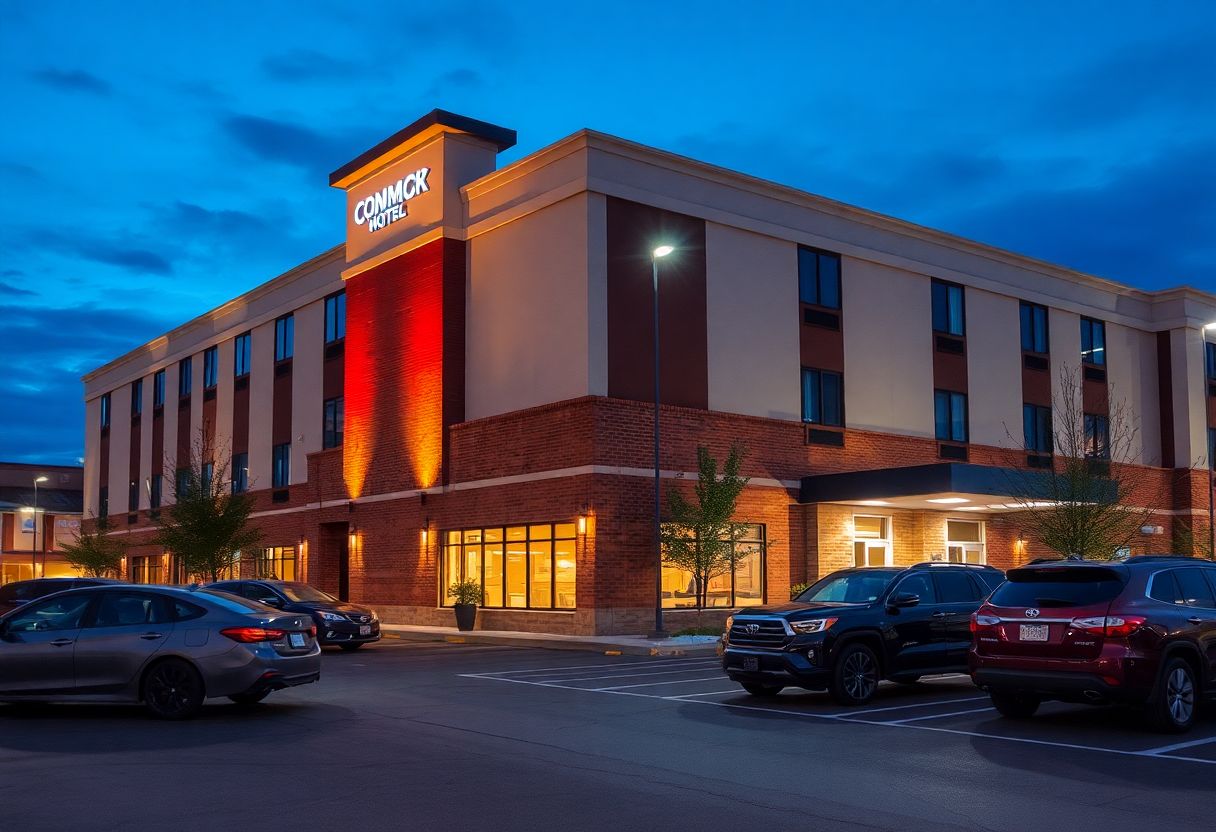 Security cameras monitoring the entrance and parking lot of a hotel in Ontario
