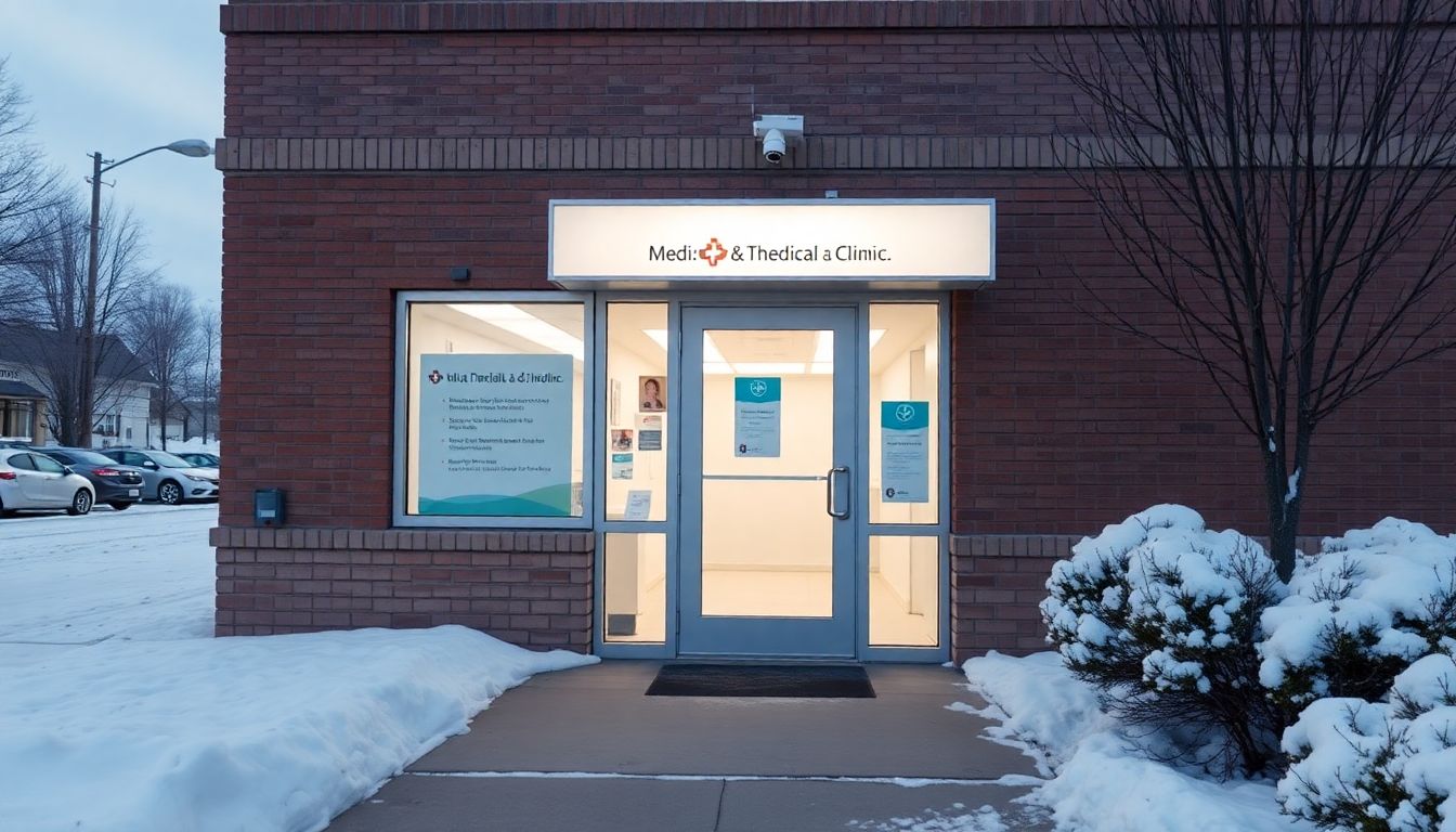 Card reader beside the staff door of an Ontario dental clinic, with the reception area and treatment corridor behind it