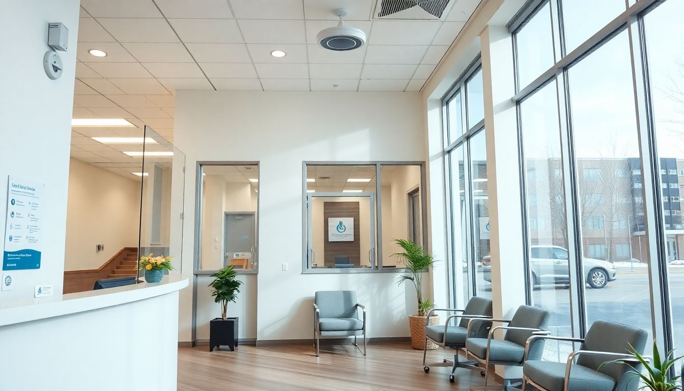 Card reader beside the staff door of an Ontario dental clinic, with the reception area and treatment corridor behind it