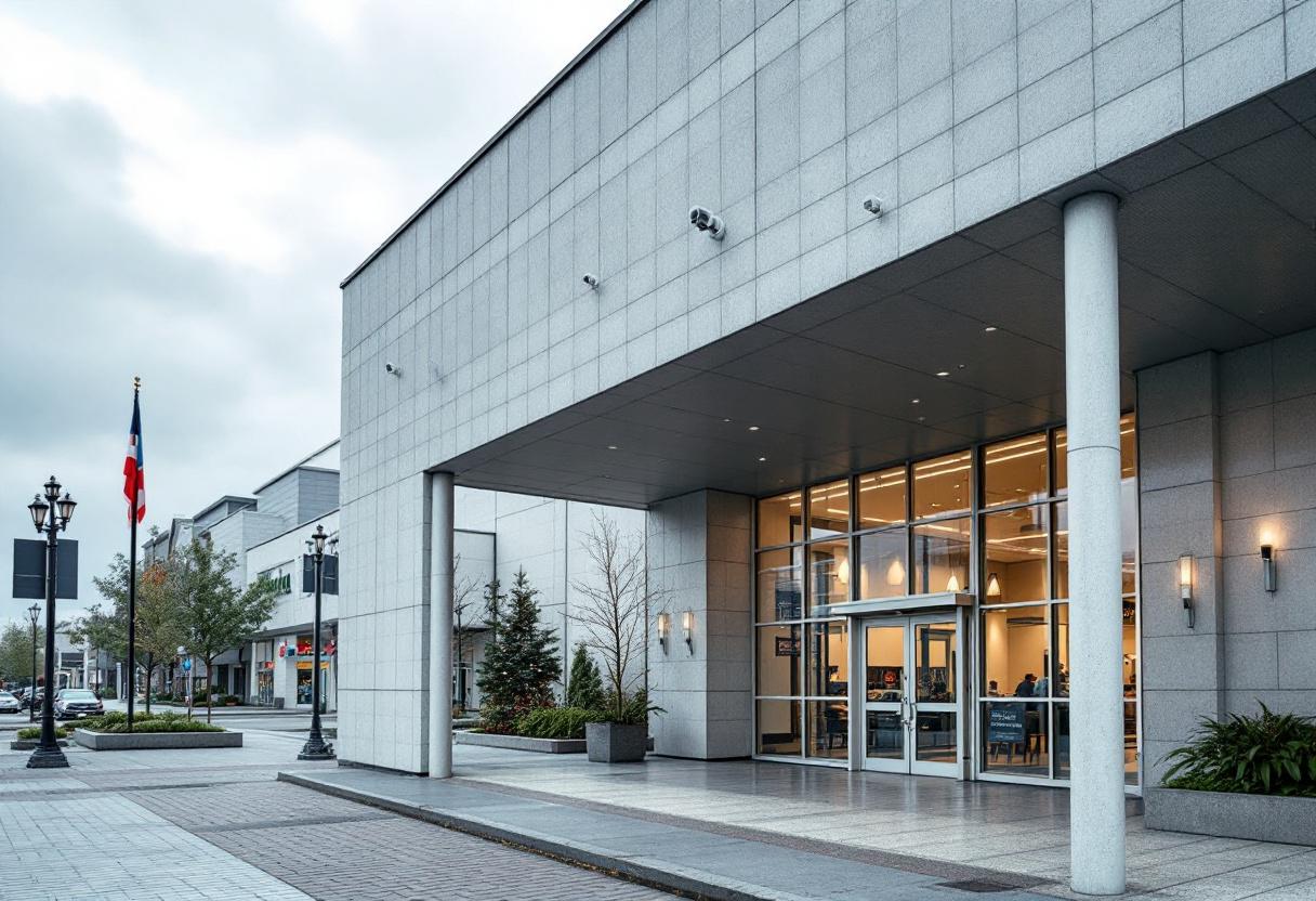 Security cameras monitoring the entrance of a municipal civic building in Ontario