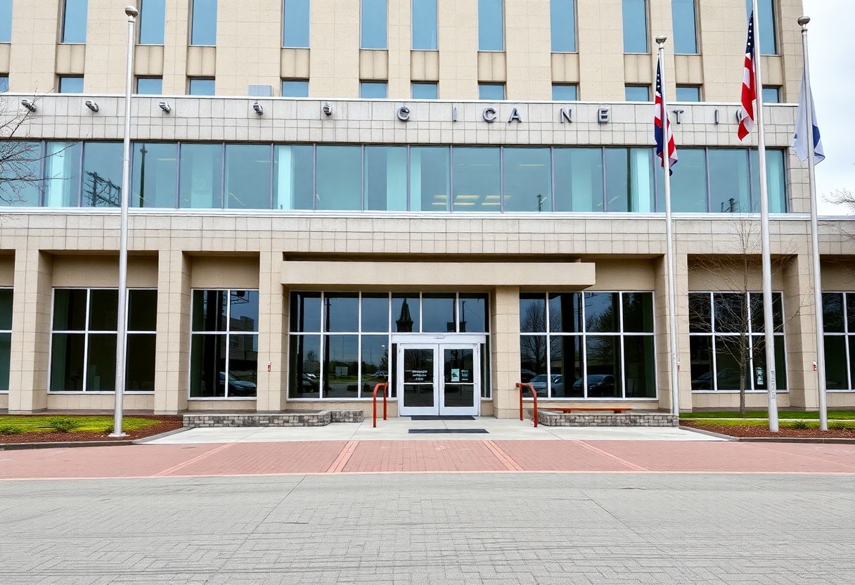Security cameras monitoring the entrance of a municipal civic building in Ontario