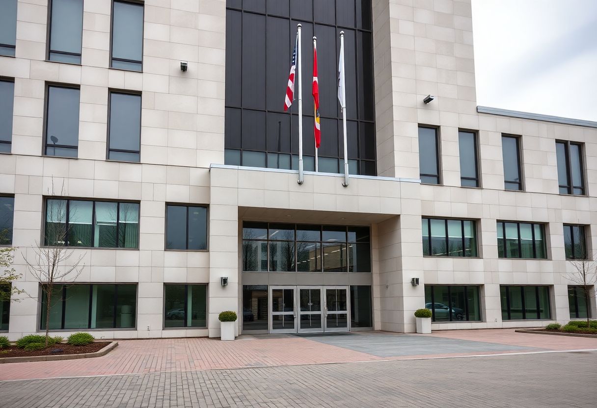 Security cameras monitoring the entrance of a municipal civic building in Ontario