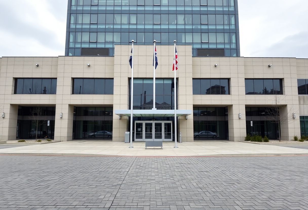 Security cameras monitoring the entrance of a municipal civic building in Ontario