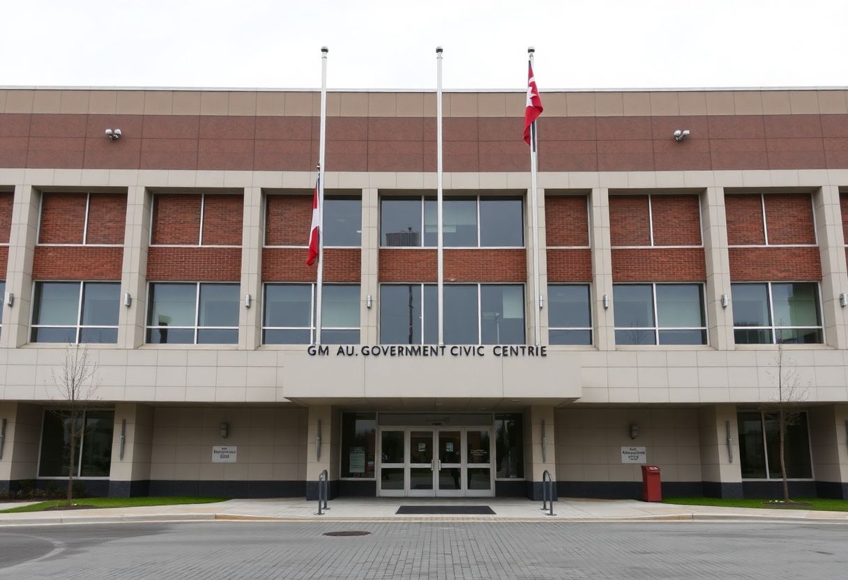 Security cameras monitoring the entrance of a municipal civic building in Ontario