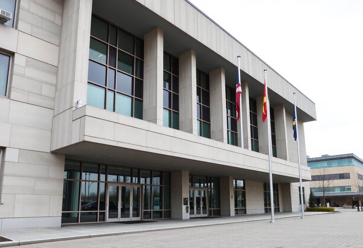 Security cameras monitoring the entrance of a municipal civic building in Ontario