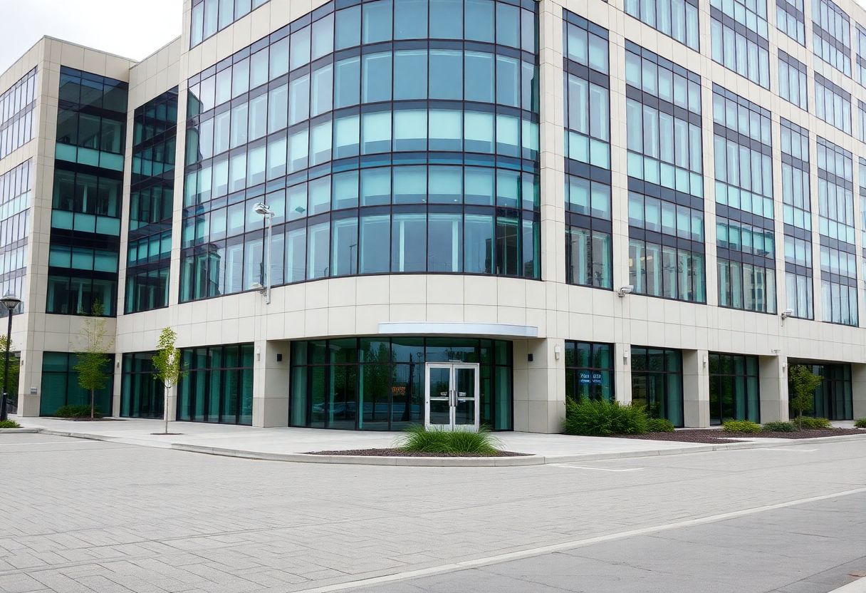 Security cameras monitoring the entrance and lobby of a commercial office building