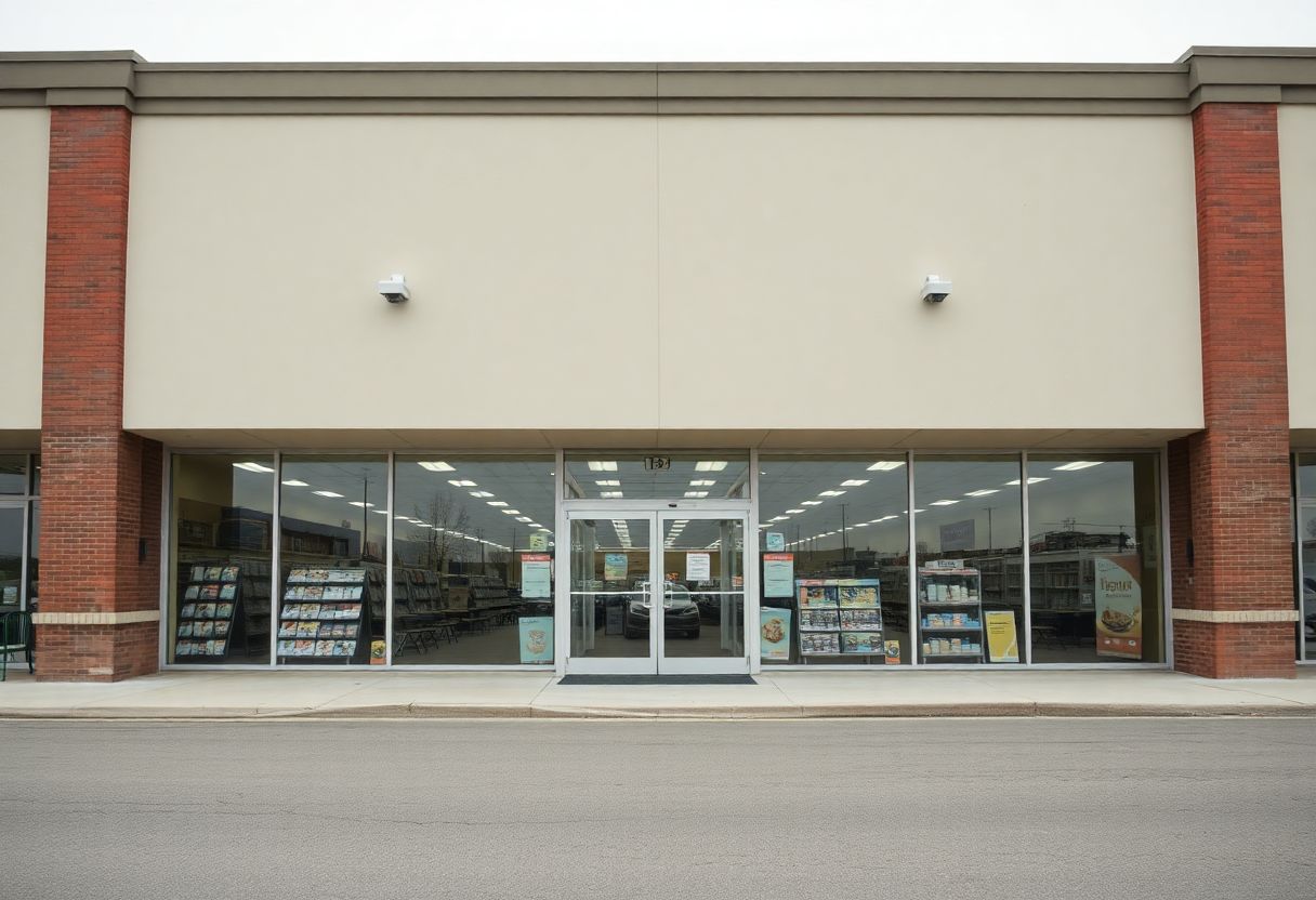 Security camera monitoring the entrance and checkout area of a retail store in Ontario