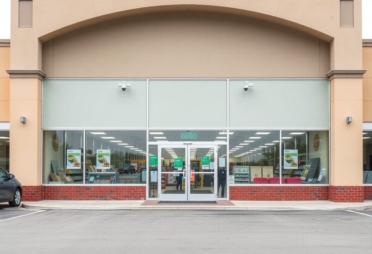 Security camera monitoring the entrance and checkout area of a retail store in Ontario