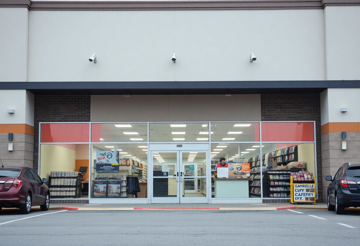 Security camera monitoring the entrance and checkout area of a retail store in Ontario