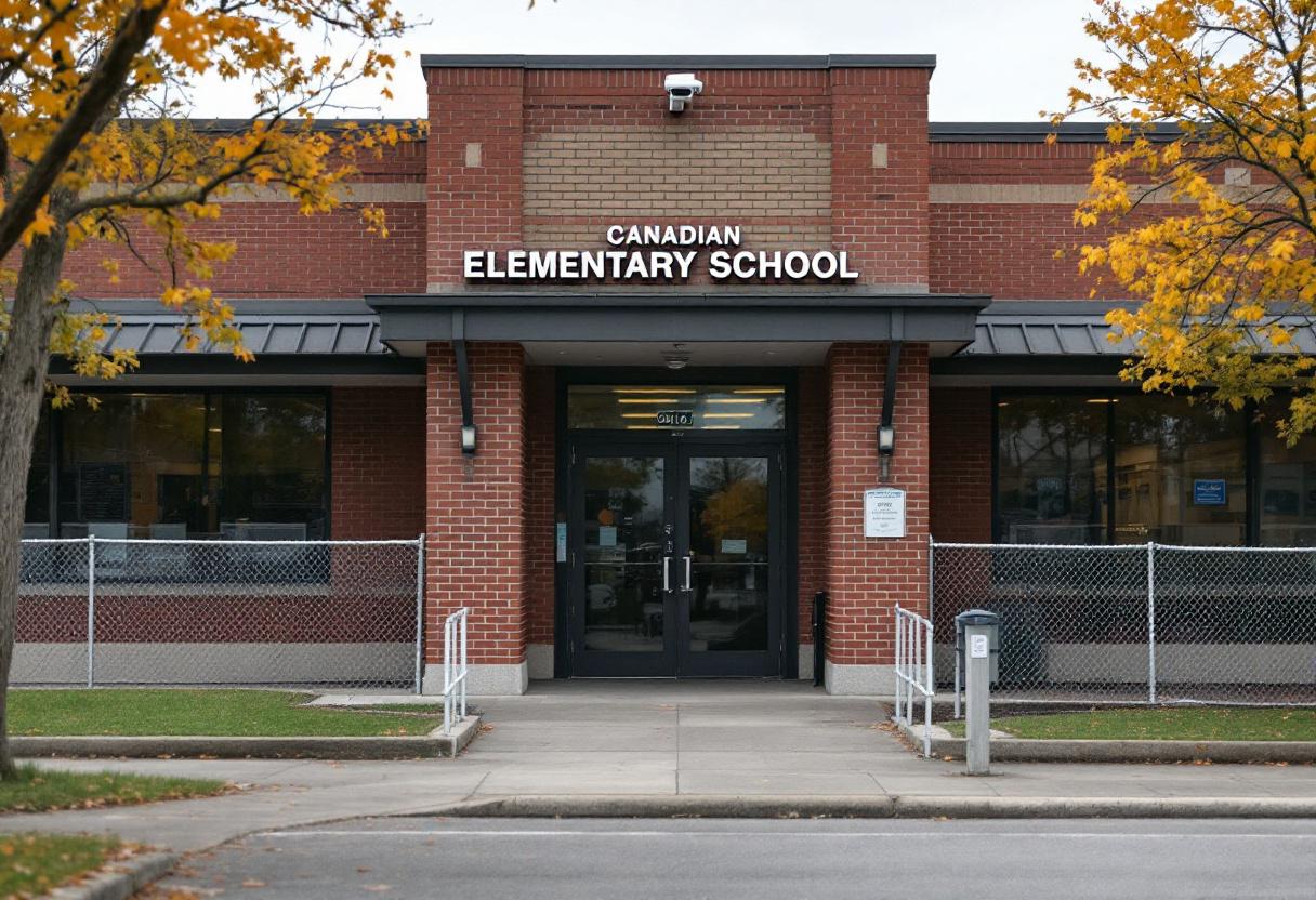 Secure buzzer entry system and camera at the front entrance of an Ontario school