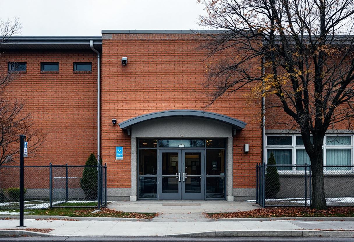 Secure buzzer entry system and camera at the front entrance of an Ontario school