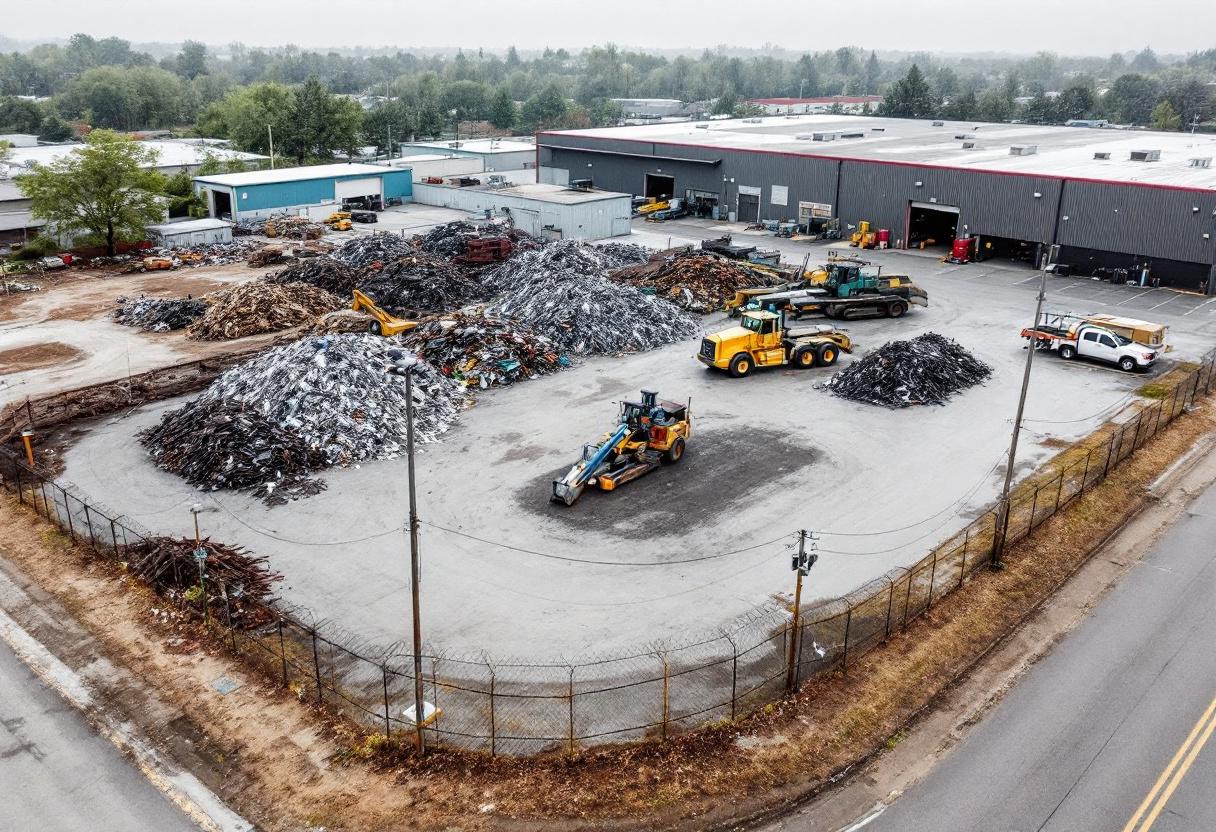 Security cameras monitoring the perimeter and vehicle entrance of a scrap recycling yard in Ontario