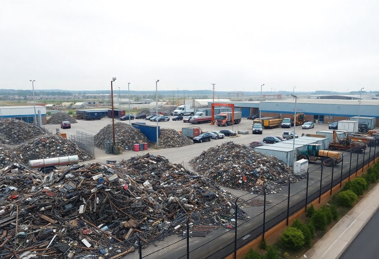 Security cameras monitoring the perimeter and vehicle entrance of a scrap recycling yard in Ontario
