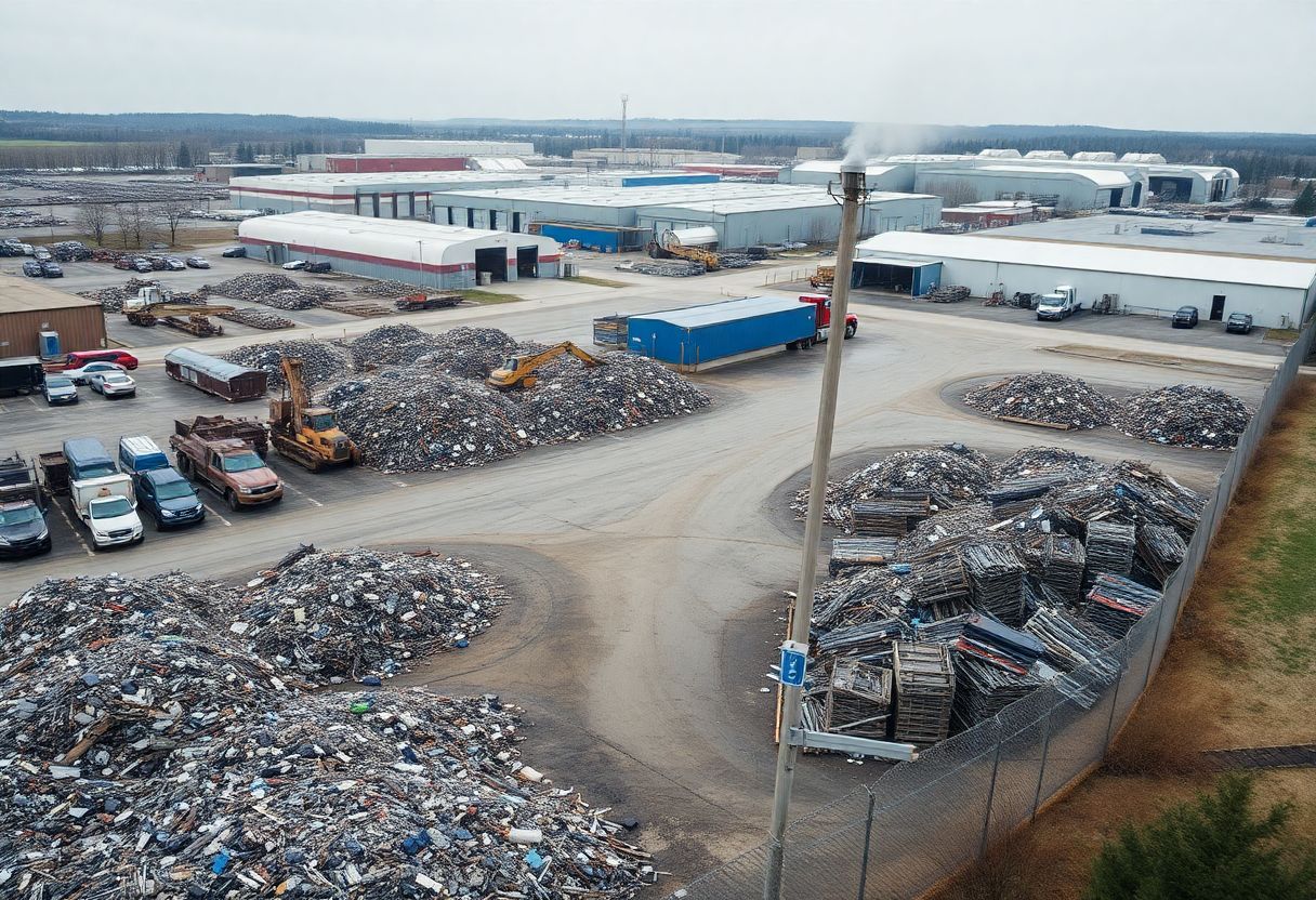 Security cameras monitoring the perimeter and vehicle entrance of a scrap recycling yard in Ontario