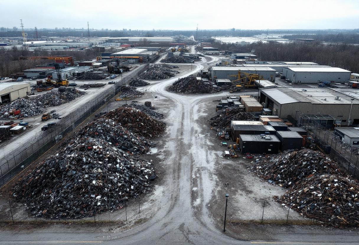 Security cameras monitoring the perimeter and vehicle entrance of a scrap recycling yard in Ontario