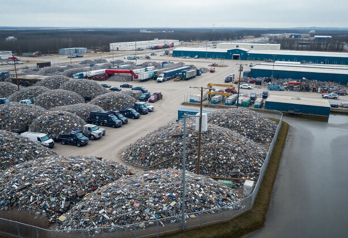 Security cameras monitoring the perimeter and vehicle entrance of a scrap recycling yard in Ontario