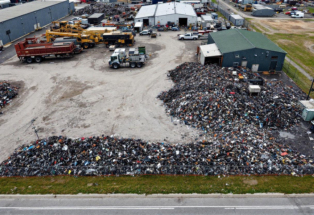 Security cameras monitoring the perimeter and vehicle entrance of a scrap recycling yard in Ontario