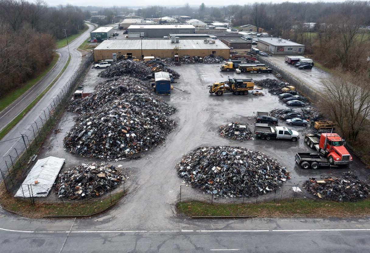 Security cameras monitoring the perimeter and vehicle entrance of a scrap recycling yard in Ontario