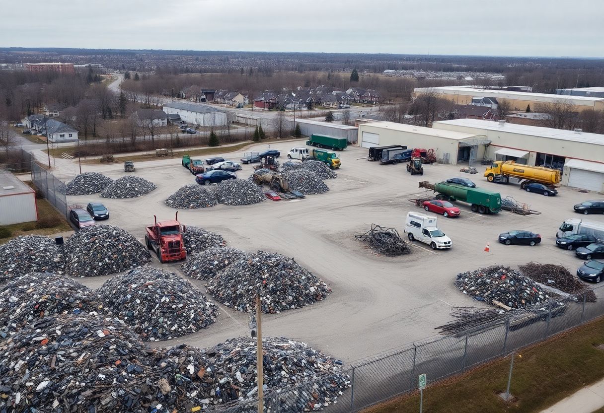 Security cameras monitoring the perimeter and vehicle entrance of a scrap recycling yard in Ontario