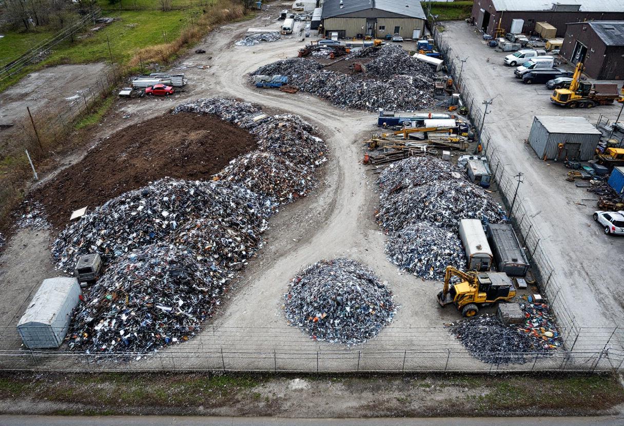Security cameras monitoring the perimeter and vehicle entrance of a scrap recycling yard in Ontario