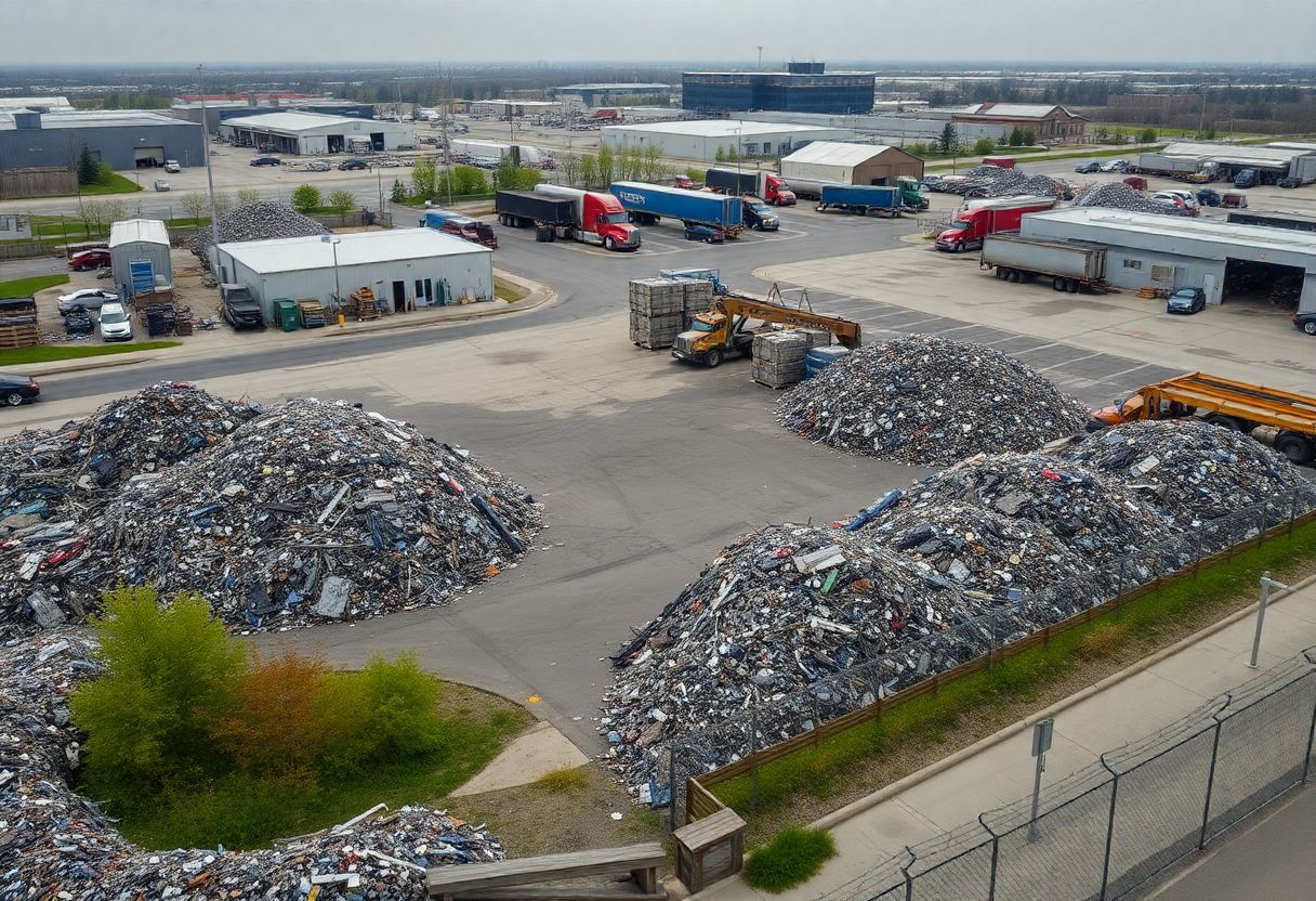 Security cameras monitoring the perimeter and vehicle entrance of a scrap recycling yard in Ontario