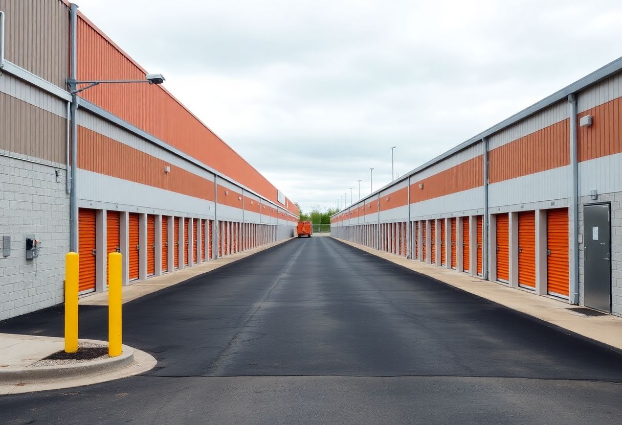 Security cameras monitoring the entrance and drive aisles of a self-storage facility in Ontario