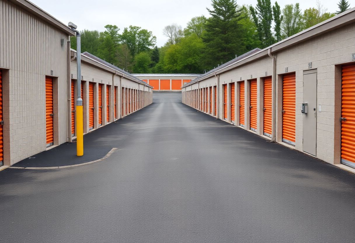 Security cameras monitoring the entrance and drive aisles of a self-storage facility in Ontario
