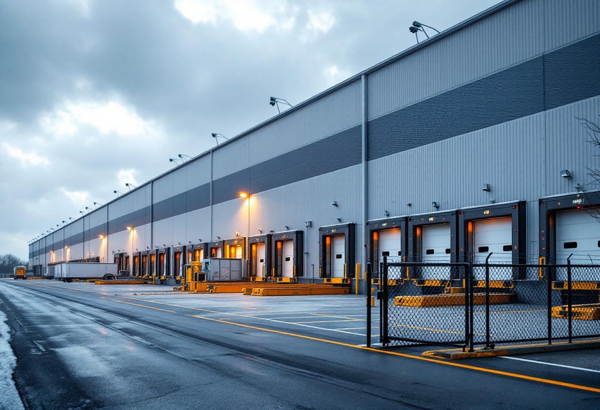 4K security cameras monitoring a warehouse interior with product aisles